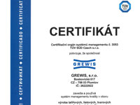 Certifikát ČSN ISO 9001:2001